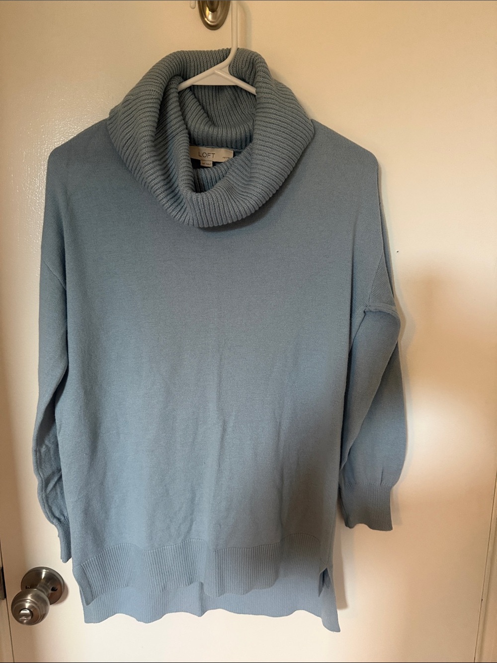 LOFT Light Blue Ribbed Cowl Neck Turtleneck Sweater